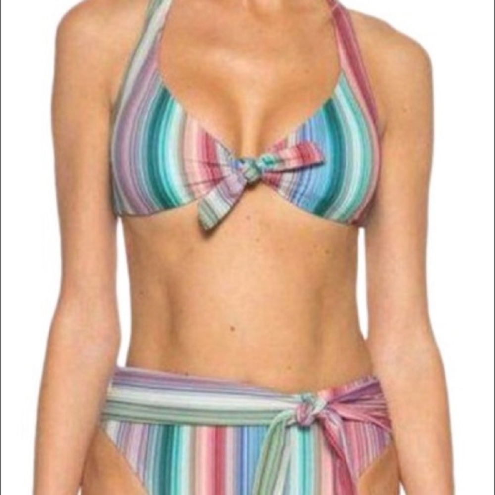 New Isabella Rose striped high waist racer back two piece swimsuit. NWT. Med